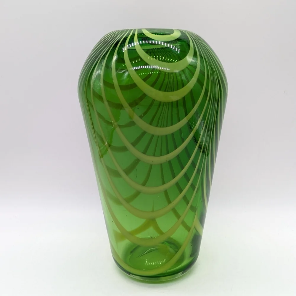 Green Glass Striped Accent Vase